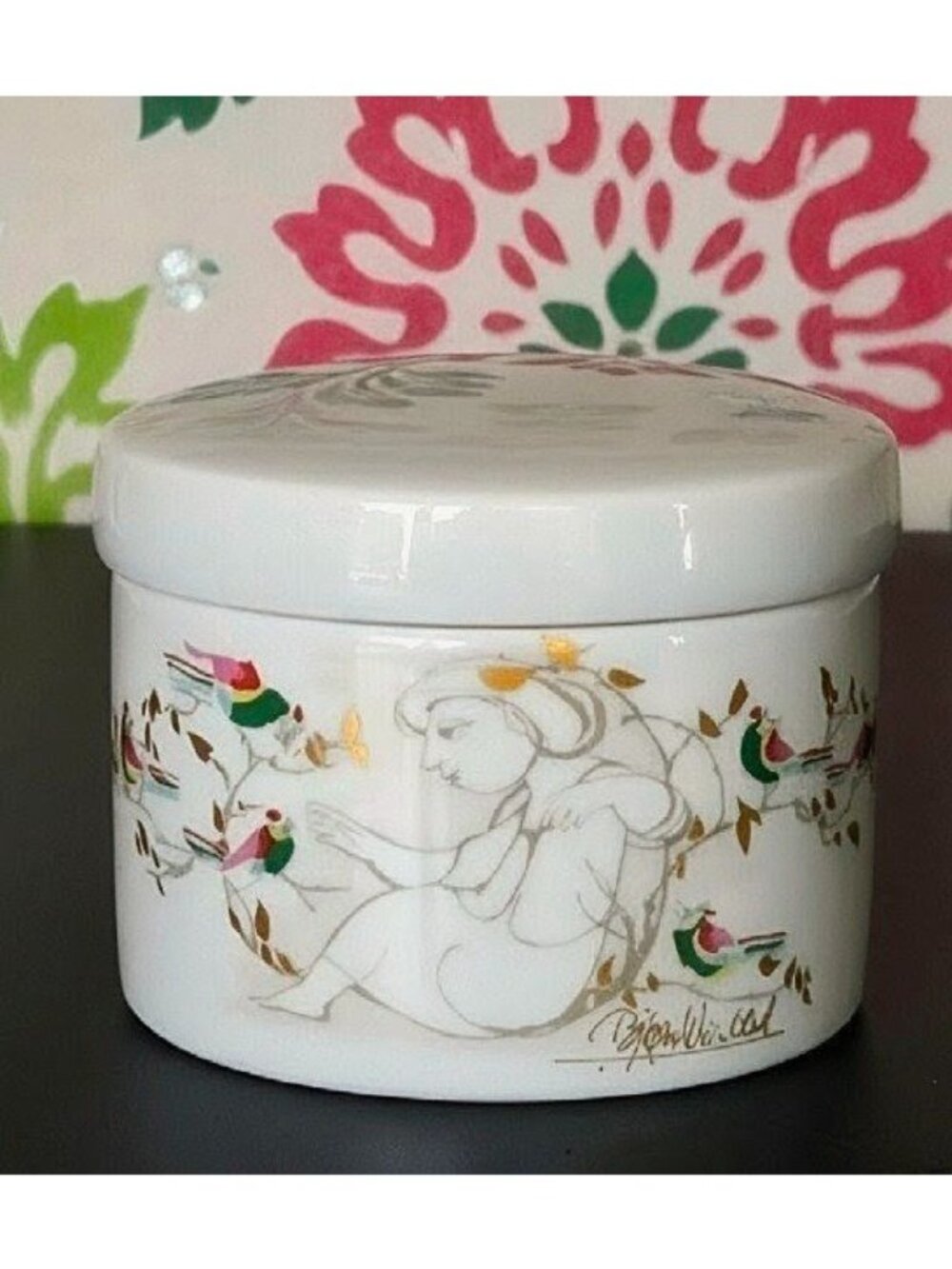 Bjorn Wiinblad Trinket Box Hand Painted, Woman w/ Birds Made by Rosenthal German